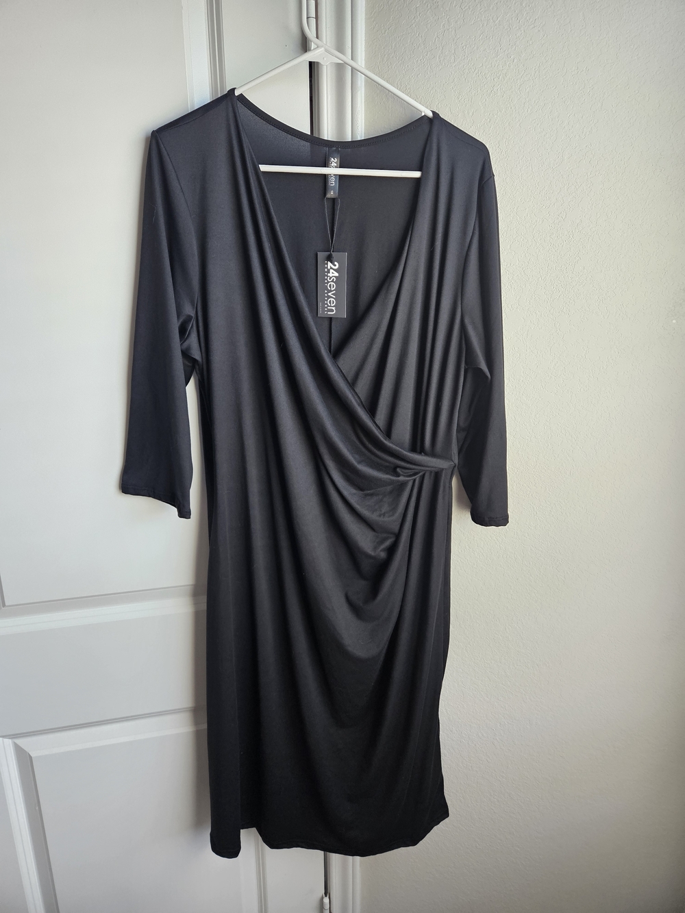 24Seven Black Wrap-Style Midi Dress
